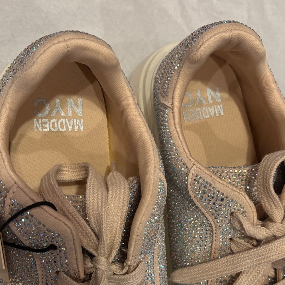 NYC Women's Sparkling Sneakers - Silver and Beige - Picture 3 of 6